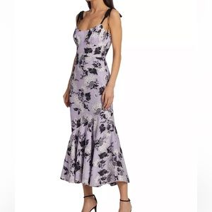 Monique Lhuillier Floral Jacquard Midi Dress